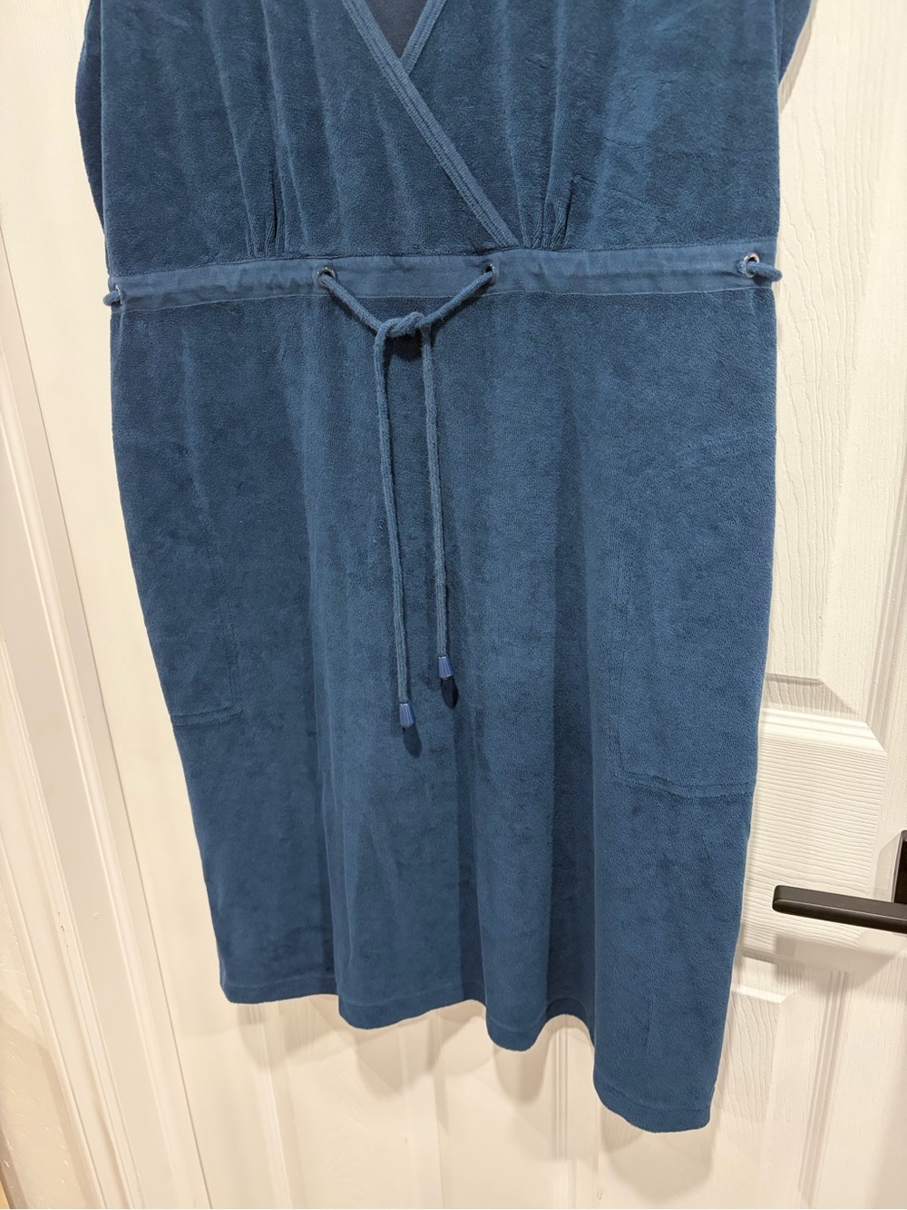 Penningtons Women’s Navy Blue Terry Cloth Dress V-Neck Design Drawstring Waist - Picture 3 of 10
